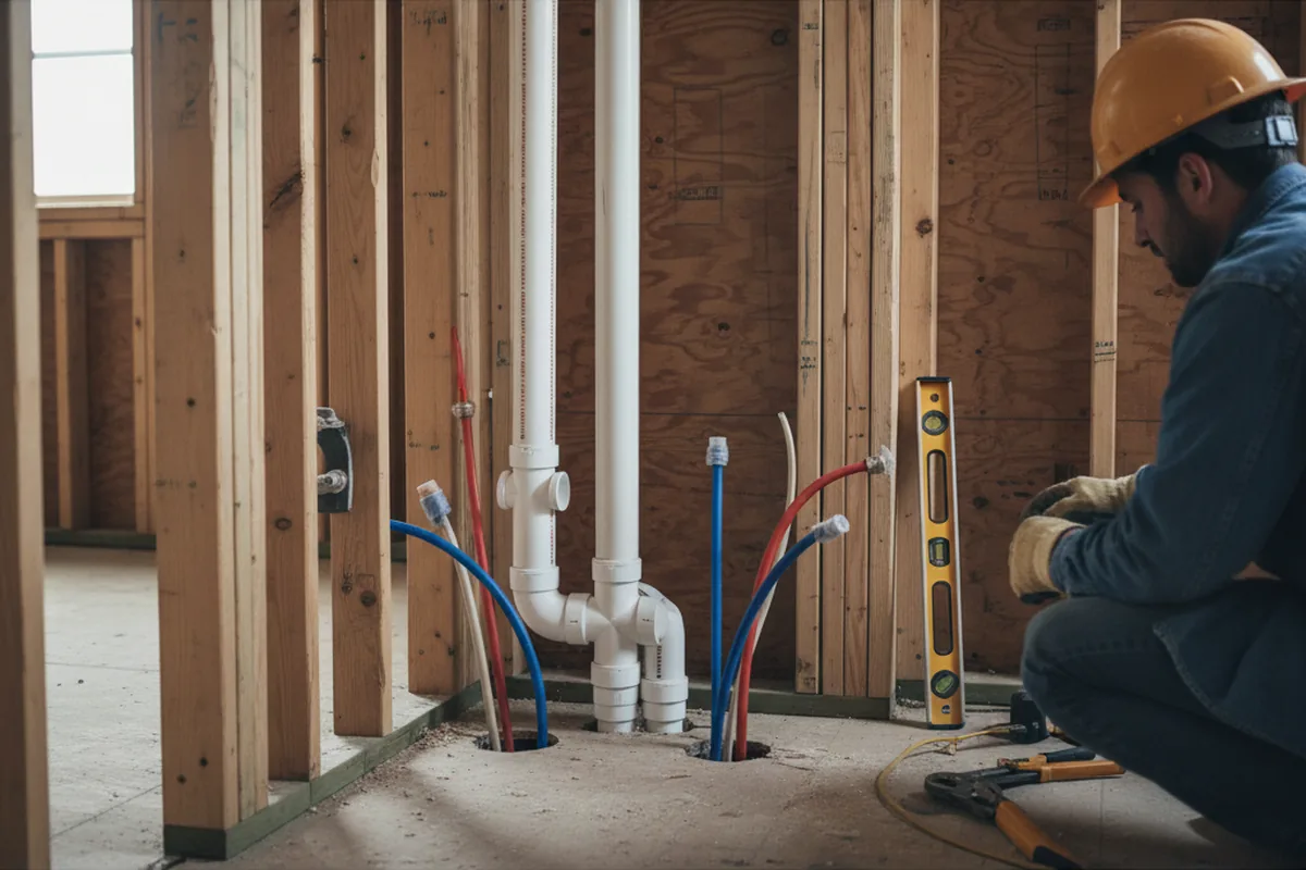 Drain and supply rough-in during Sump Pump Repair in Lockwood